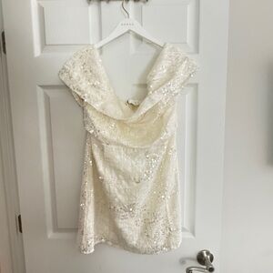 Line & Dot Ivory Gleam mini-dress Sequin Cowl Neck Dress